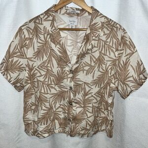 Nicole Miller Women's 100%‎ Linen Hawaiian Button Down Shirt Large Beach Boho